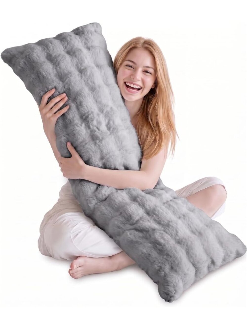 〽️Premium Large Body Pillow Faux Rabbit Cover Long Bed Pillow Grey 20x54inch